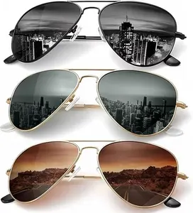 KALIYADI Aviator Black-Gold Sunglasses，3 sets of classic retro sunglasses，UV protection outdoor model (S24)