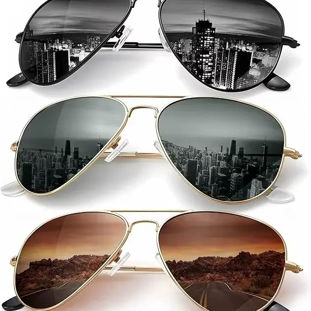 KALIYADI Black-Gold Sunglass Aviators (S24) - Women's 1980s Vintage Full Rim Fashion Polarized Anti-UV High Quality Sunglasses, Gold-Tone Composite PC Outdoor Accessories