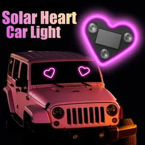 Car Solar Heart LED Neon Light Triangle Shape C-Pillar Ambient Light Wire-free Installation Switchable Modes for Couples Car Decor wireless  led  light