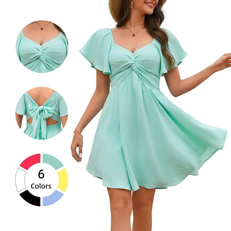 dream away mini dress blue multi Star Dust Off-Shoulder Frill Sleeve Mini Dress Baby Blue main image 0