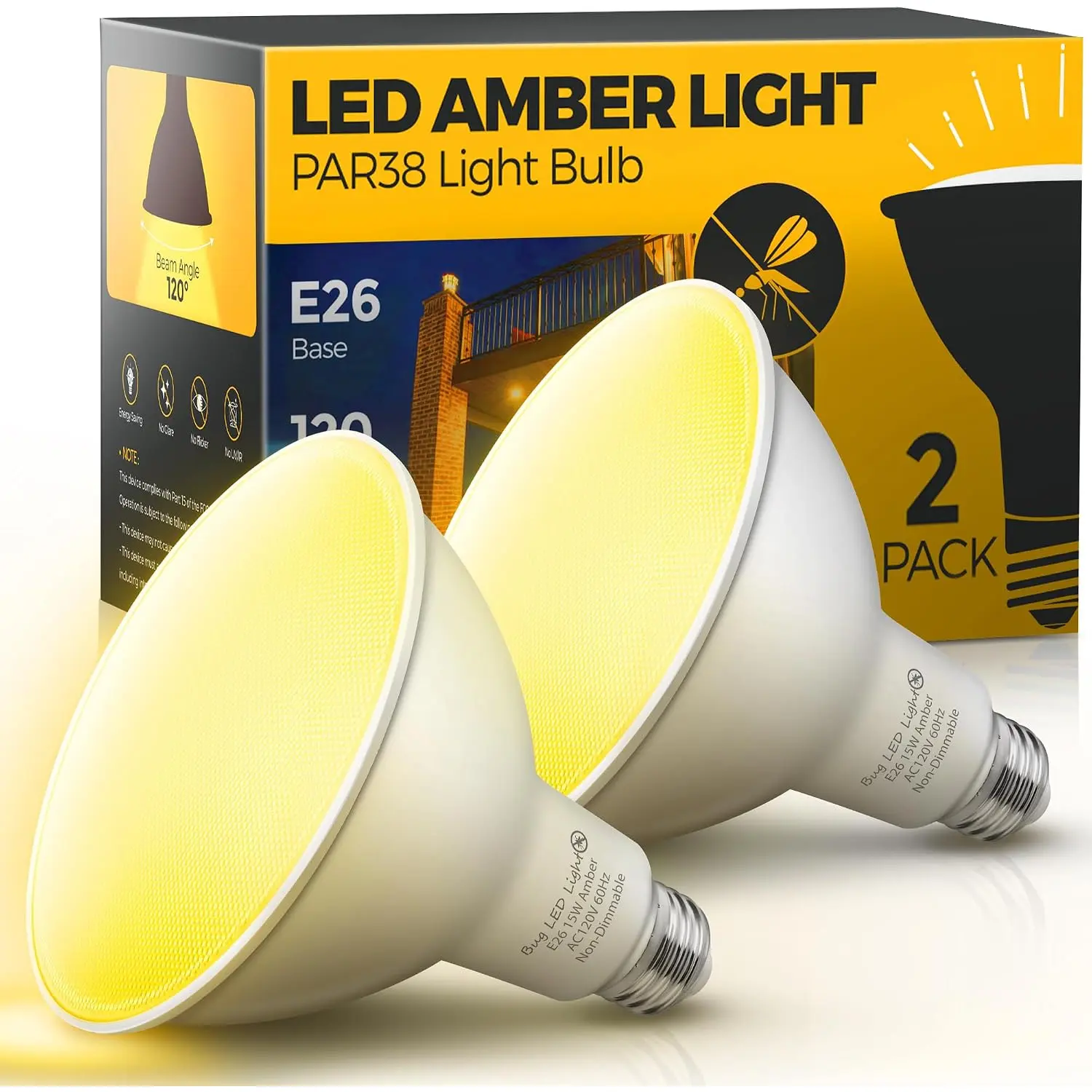 Yellow Bug Light Bulbs Outdoor, PAR38 LED Flood Light Outside