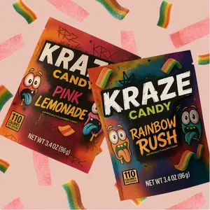 KRAZE Candy 2-Pack Flavored Rainbow Rush & Pink Lemonade Super Sour Candy Belts - Vegetarian, Fresh & Chewy, Mouth Watering Flavors, Snack, Sweet Candies  Tangy & Vegan