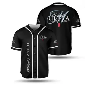 All Black Michelob Ultra Superior Light Beer Baseball Jersey, Game Day Party Jersey, Gift for Friends