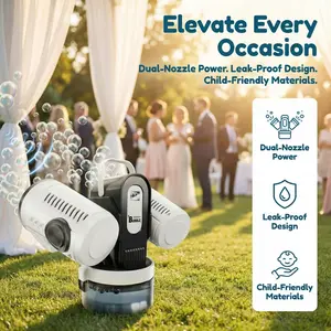 Dual Head Remote Control Bubble Machine, USB PD Rechargeable, RGB Lights, 360° Rotation, Party Gift, Includes Bubble Solution