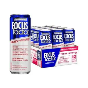Focus Factor Energy Drink - 12 x 355ml Cans (Fruit Punch Flavour) - with Focus + Energy - Lightly Carbonated, Sugar Free, Low Calorie with Vitamin B6 & Vitamin B12