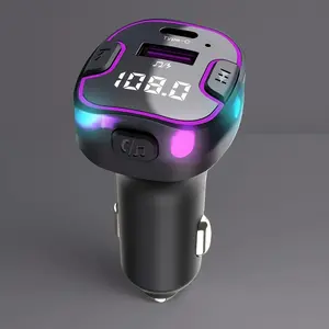 USB-C Fast Car Charger, Type C Charging, Wireless 5.3 FM Transmitter for Car, 7 Color RGB LED Car Music Receiver Supports Hands-free Calling & USB Drive Playback