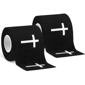 2 Pcs Black Christian Cross Athletic Tape, 2in x 23ft Religious Bible Verse Sports Wrap Tape, Jesus Wrist Hand Wrap for Soccer Football Baseball Gymnastics Boxing, Perfect Easter Good Friday Gift for Men Women