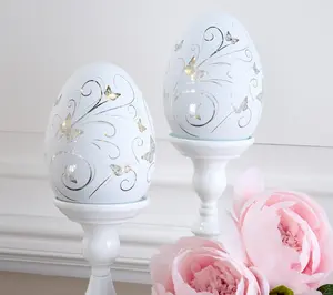 Set of 2 6" Lit Butterflies in Flight Glass Eggs by Valerie