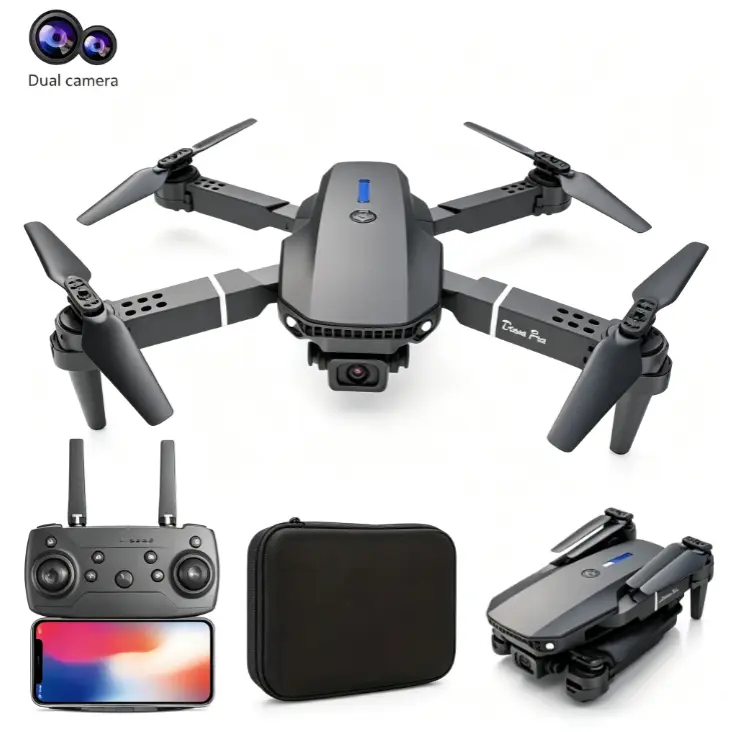 XE8 Brushless Foldable Mini Pocket Drone, Dual HD 4K FPV Streaming Camera, 2 Batteries for Long Flight Time, Wind-Resistant Remote Control Quadcopter for Adults, Teen Boys Gift