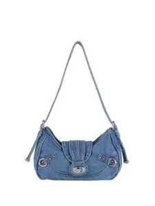 Millennial Babe Bag! Vintage Denim Underarm Bag, Crossbody Bags, Crossbody Purses, Casual Trendy Bag, Handbag Sling Bag, Faded Wash Texture + Metal Lock Buckle, Fits Phone Lipstick, Perfect for Street/club/dating