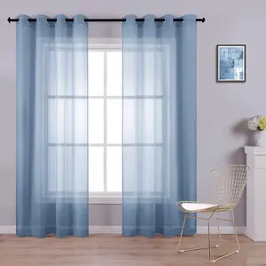 KOUFALL Blue Curtains 84 Inch Length 2 Panels Set for Living Room,Sheer Grommet Window Light Blue Curtains for Bedroom,Grey Slate Blue