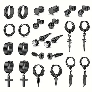 24 pcs Stainless Steel Cross Pendant Ear Clip for Non-Pierced Ears,Punk Style Unisex Stainless Steel Fake Earrings by Manufacturer,for Daily and Party Occasions