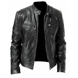 Men's Sword Cafe Racer Biker Real Sheepskin Leather Jacket