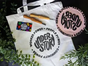 Custom Logo Tote Bags + Custom Hand-Carved Stamp | Event, Business & Promotional Merch