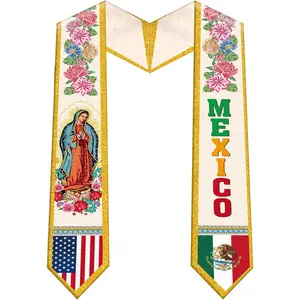 Mexican Graduation Sash 2026 - Mexican American Flag Guadalupe Graduation Stole Class of 2026, Mexico V Serape Sash for Study Aboard Mexico Student Accessories Gifts