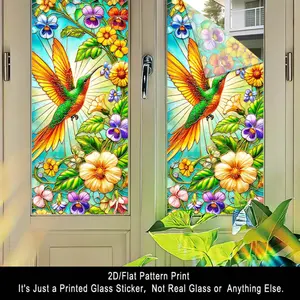 1PC, 2D Flat hummingbird floral pattern frosted glass window film, transparent PVC adhesive glass door and window decoration, removable and reusable glass stickers. 17.71x39.37 inches (45x100 cm), suitable for home, kitchen, room, indoor festival party su