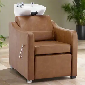 BarberPub Backwash Shampoo Station Chair, Ceramic Hair Wash Bowl for Salon 9364