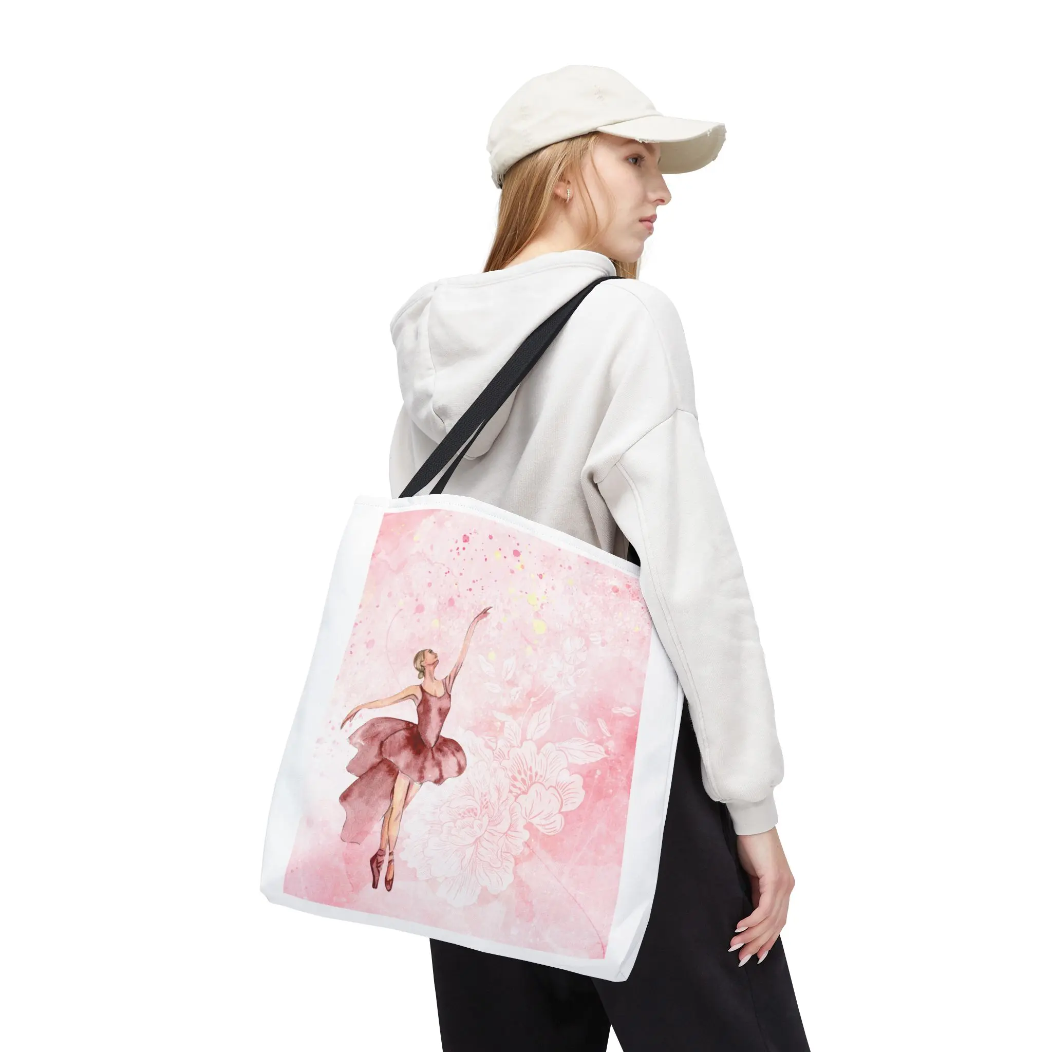 Pink Ballerina Watercolor Tote Bag | Floral Dance Illustration