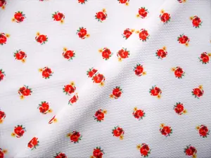 Bullet Printed Liverpool Textured Fabric Stretch White Red Yellow Floral Q44