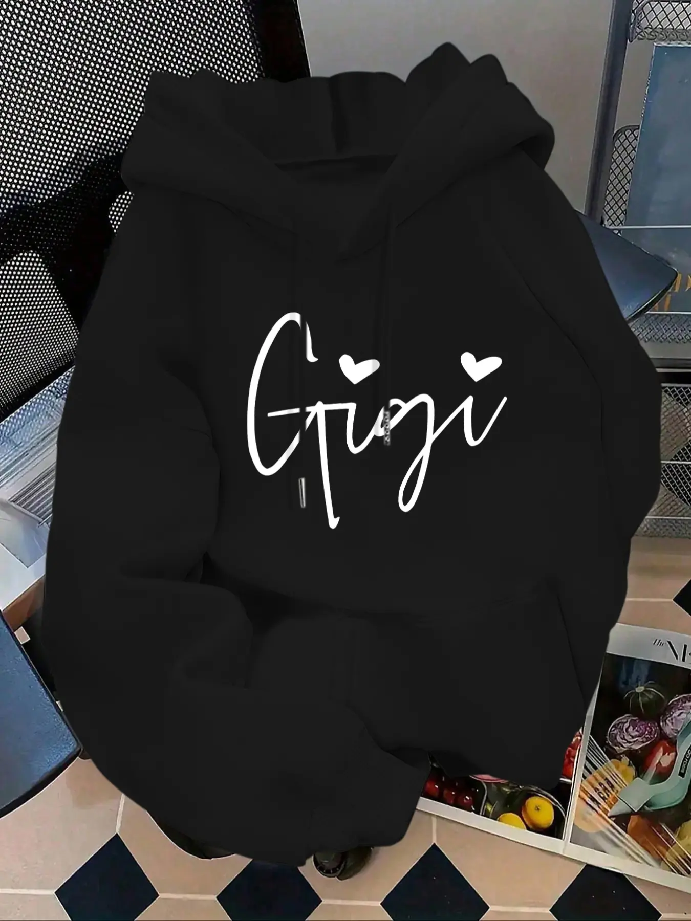 Women's Fashion Hoodie Gigi Letter Print Kangaroo Pocket Casual Long Sleeve Sweatshirt for Fall & Winter Christmas New Year
