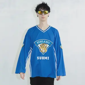 Y2K Vintage Suomi Finland hockey long sleeve jersey in blue & white