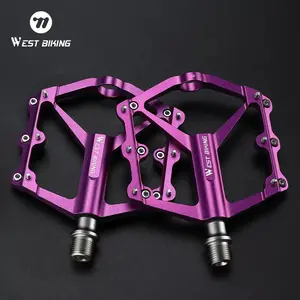 WEST BIKING Aluminum Alloy Widened 3 Bearing Bicycle Pedals Anti Slip Smooth MTB Road Bike Pedals Bicycle Parts with Anti-skid Nails Bicycle Accessories