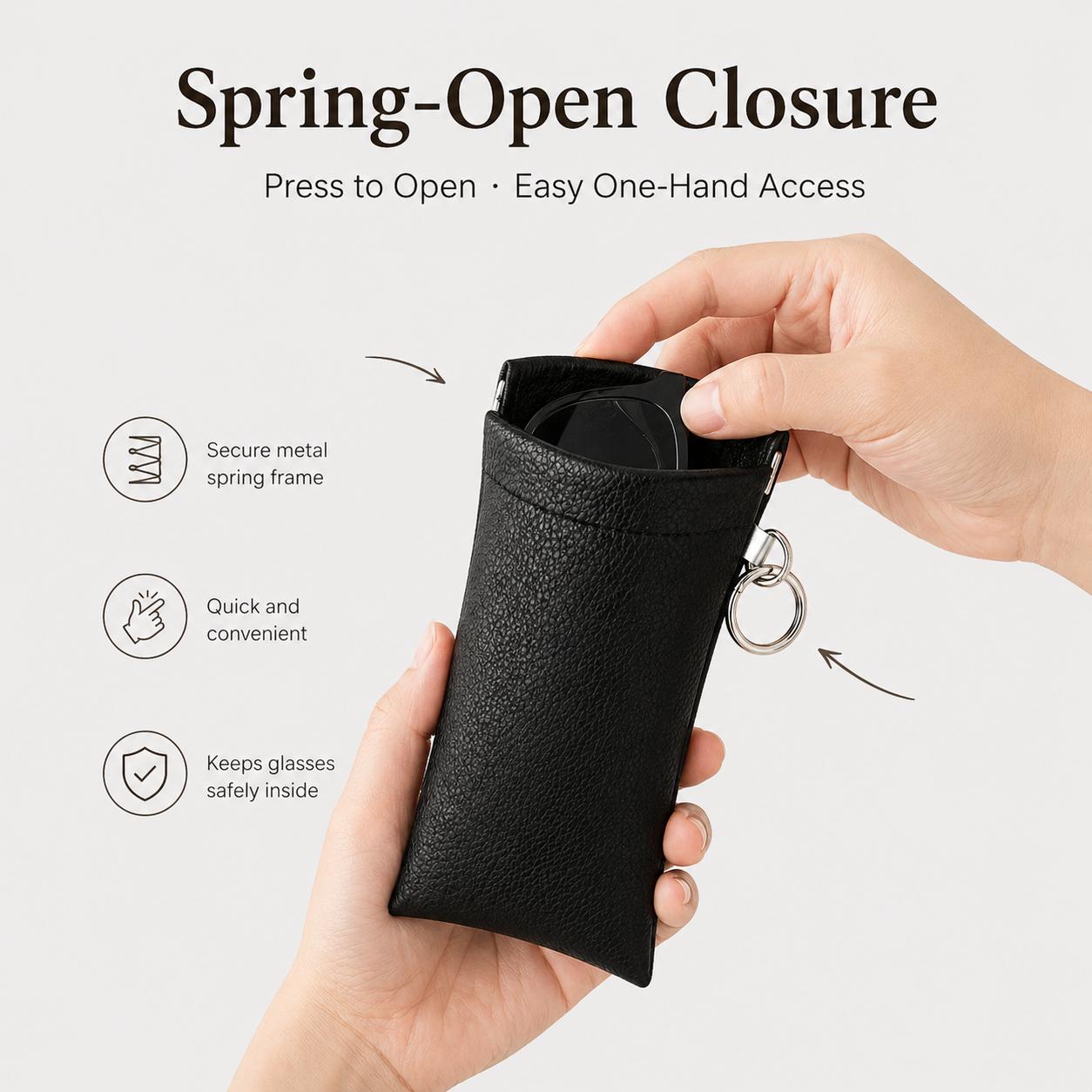 Soft PU Leather Sunglasses Pouch Elastic Opening Eyeglasses Bag, Portable Anti-Scratch Glasses Storage Case With Built-in Cleaning Cloth And Keychain, Minimalist Lightweight Protective Sleeve For Daily Travel Outdoor Women Men Accessories