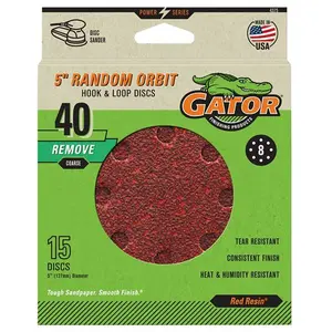 212 MAIN 5" Diameter Vented Random Orbit Hook & Loop Sanding Disc, 40 Grit, Pack of 15