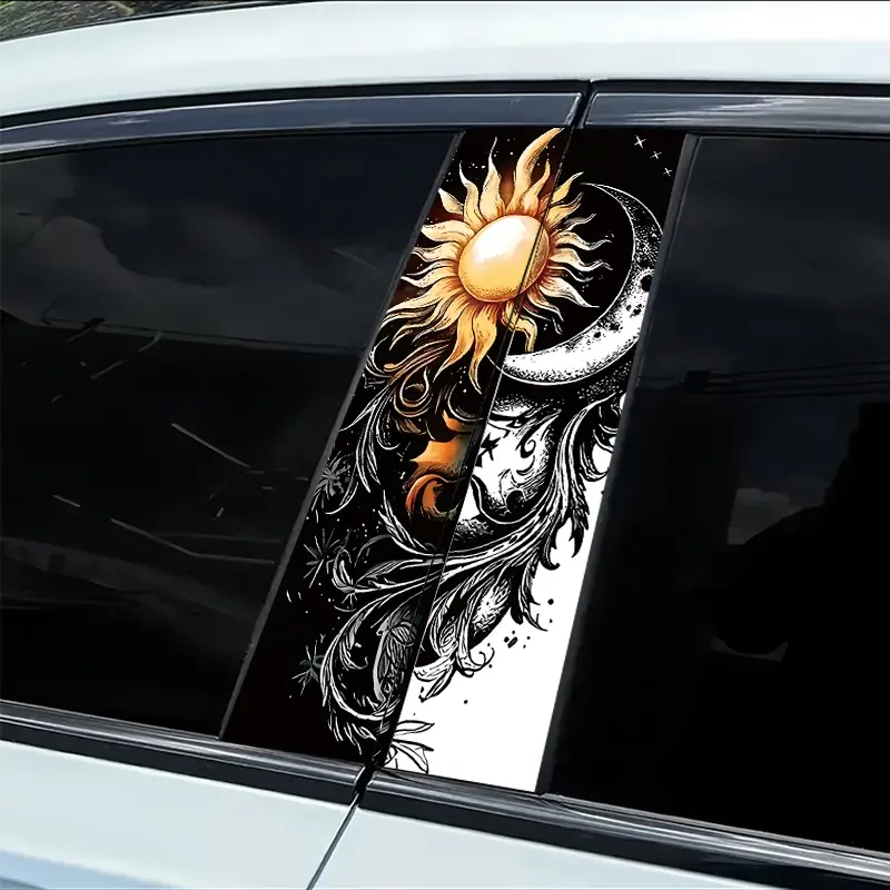 2 pieces of car B-pillar stickers Sun and Moon Vinyl protective film