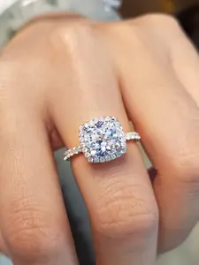 Fashionable Plain Color Squared Shaped Artificial Diamond Ring, Pave Engagement Ring, Trendy All-match & Exquisite Jewelry for Birthday Gift, Fashion Engagement Rings