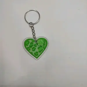 Green Acrylic Heart Keychain with Keyring Attachment
