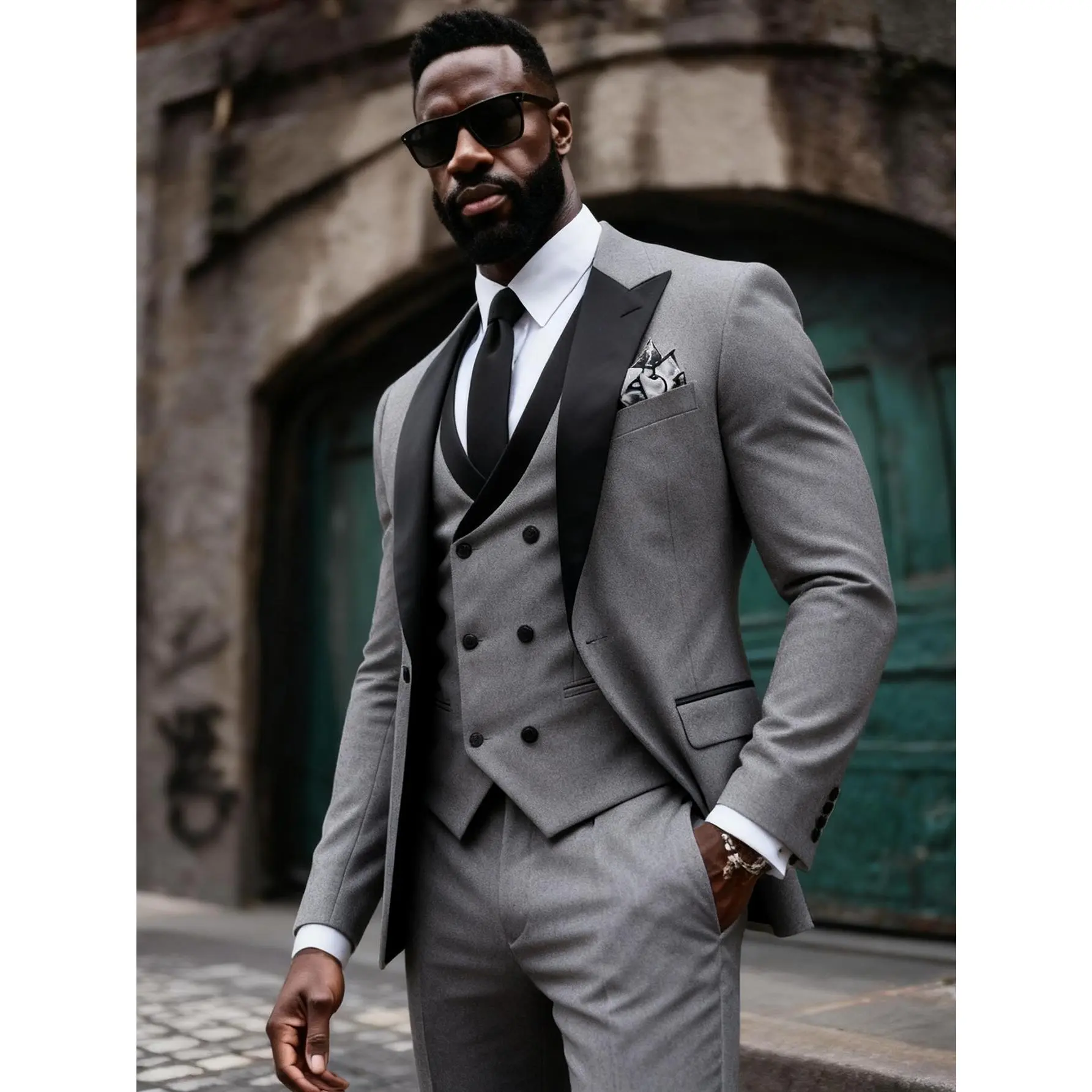 mens grey dress pants and vest Mens Grey Pinstripe Suit Modern Suit in Grey - Gray Pinstripe Suit main image 1