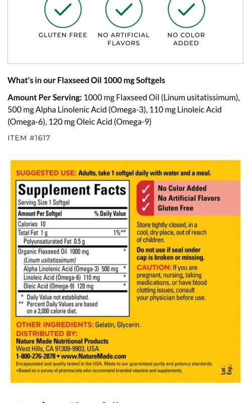 Flaxseed Oil 1000 mg Softgels