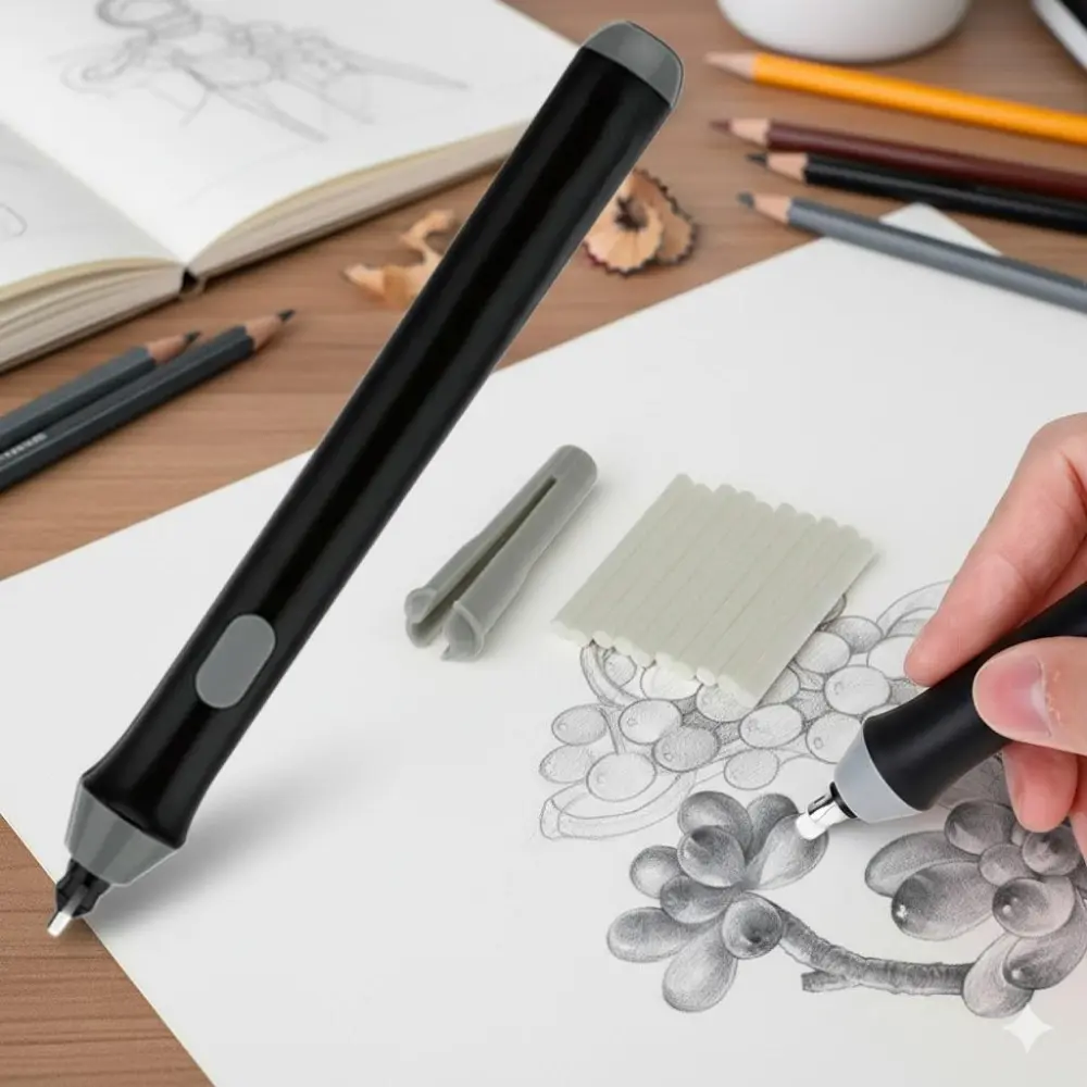 Professional Electric Eraser Kit with Replaceable Tips, Portable Detail Eraser for Precision Highlighting, Smudge-Free Sketch Correction Pen, Essential Art Supplies for Artists.