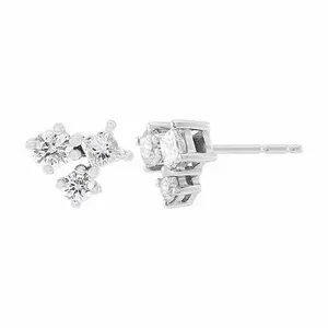 10K White Gold Cluster Diamond-Set Post Earrings