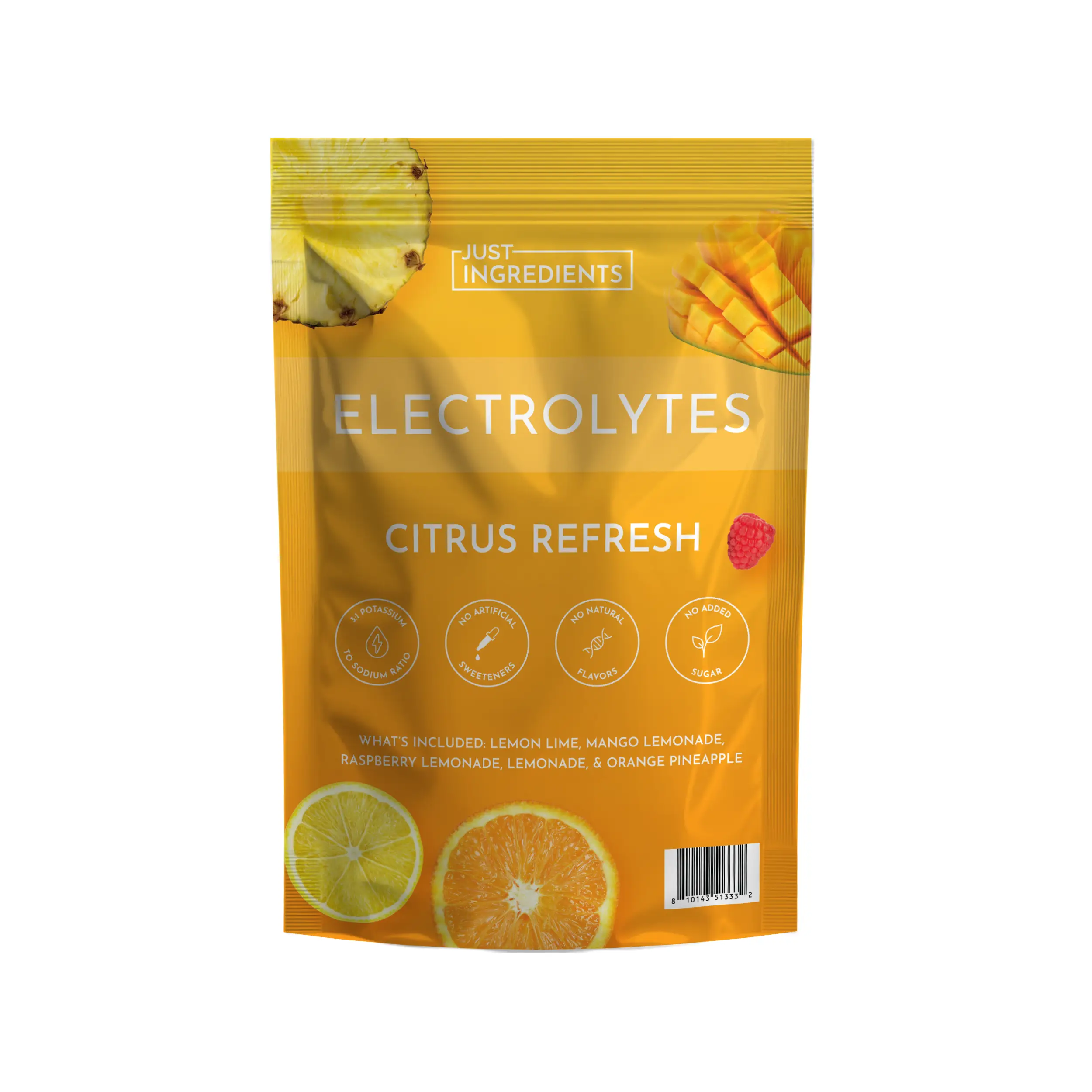 Just Ingredients Electrolyte Powder – Citrus Refresh Sample Pack – 5 Single Sticks – Lemon Lime, Mango Lemonade, Raspberry Lemonade, Lemonade, Orange