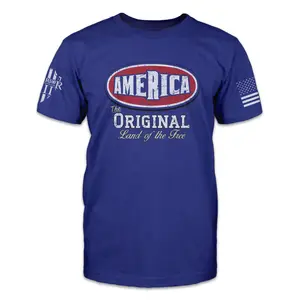 America - The Original T-Shirt Patriotic Tribute Tee | American Pride Veteran Support Shirt | 100% Cotton | Blue