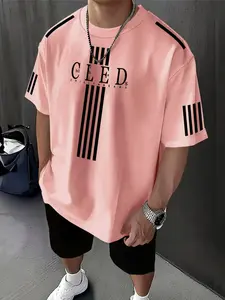 Men's Plus Size Summer Striped Pattern Short Sleeve T-Shirt, Streetwear, Casual Daily Wear, Versatile Simple Design Tee, Comfortable Fit Top