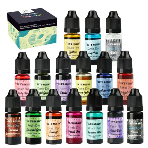 LET'S RESIN High Pigment Translucent Epoxy Paint Pigment - 16 Colors Concentrated 0.35oz Liquid Dye, 16 Colors Spark Endless Resin Ideas, Art Supplies for DIY Artists' Crafts