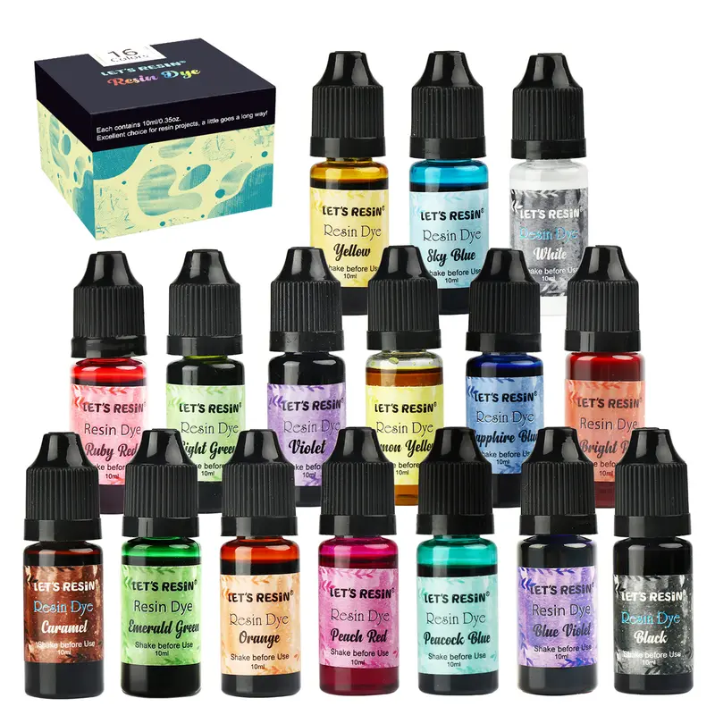 LET'S RESIN High Pigment Translucent Epoxy Paint Pigment - 16 Colors Concentrated 0.35oz Liquid Dye, 16 Colors Spark Endless Resin Ideas, Art Supplies for DIY Artists' Crafts