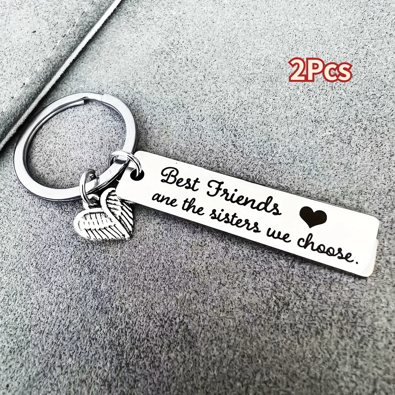 Women's 2Pcs Engraved BFF Keychains - Compact, Heart Frame, Initial Engraving, Engraved Message, Friendship Pendant Keychains, Birthday/Christmas Gift, Unbreakable Bond Symbol, Compact Keychain Keychains