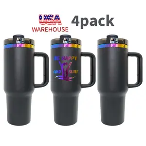 4/8/12 Pack USA Warehouse H2.0 40oz Powder Coat Black Rainbow Plated Tumblers for Laser Engraving Insulated Travel Drinkware Stainless Steel Flask