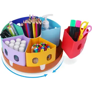 Rotating Art Supplies Organizer - Lazy Susan Office School  for  Desk Organization and Storage Homeschool Craft  Classroom Organization (Large)