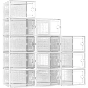 X-Large Shoe Storage Boxes Organizers Clear Plastic Stackable 12 Pack, Shoe Rack & Holder Substitute, Sneaker Containers, Toy Storage Organizer Bins for Entryway, Closet, under Bed, White Kuject