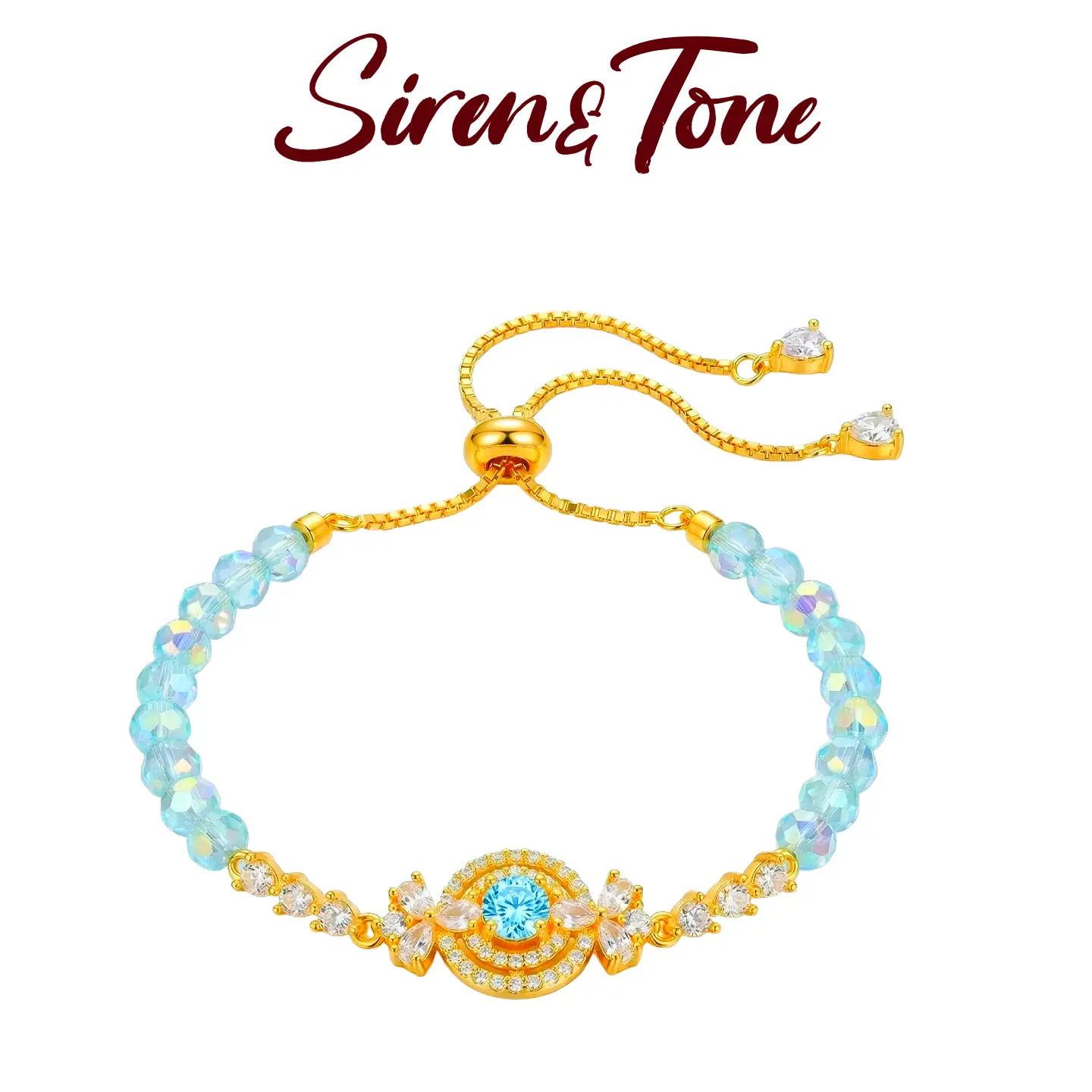 SirenTone Original Mint Candy Crush Blue Zircon Bracelet - Adjustable, Unisex, Elegant Look Crystals Jewelry - Women's Fashion Everyday Wear Costume Accessory, Adjustable Design, Bangle, Best For Her, Original Piece, Daily, Fashion Jewelry