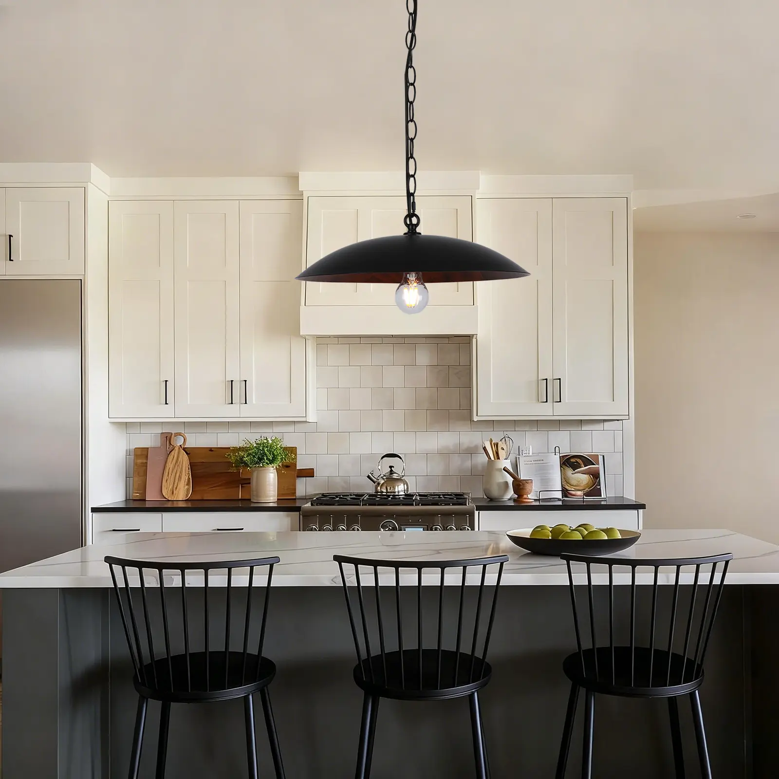 15.7-inch farmhouse pendant light, modern kitchen island lighting, brass color