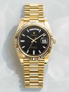 Dulunwe New Men's Luminous Analog Watch Classic 41MM Day-Date Mechanical Movement, Automatic Winding Luxury Gold Watch Top Brand Screw-Down Crown Design