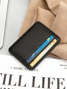 Genuine Leather Credit Card Holder Men's Business Visit Id Bank Creditcard Cardholder Real Leather Slim Black Wallet Card Holders for Men, Casual, Portable