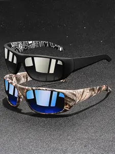 2 pairs of the latest camo pattern sports sunglasses, unisex, available in multiple colors, featuring UV400 lenses for effective UV protection, ideal for long outdoor activities, camo pattern combined with anti-slip frames, stylish and practical
