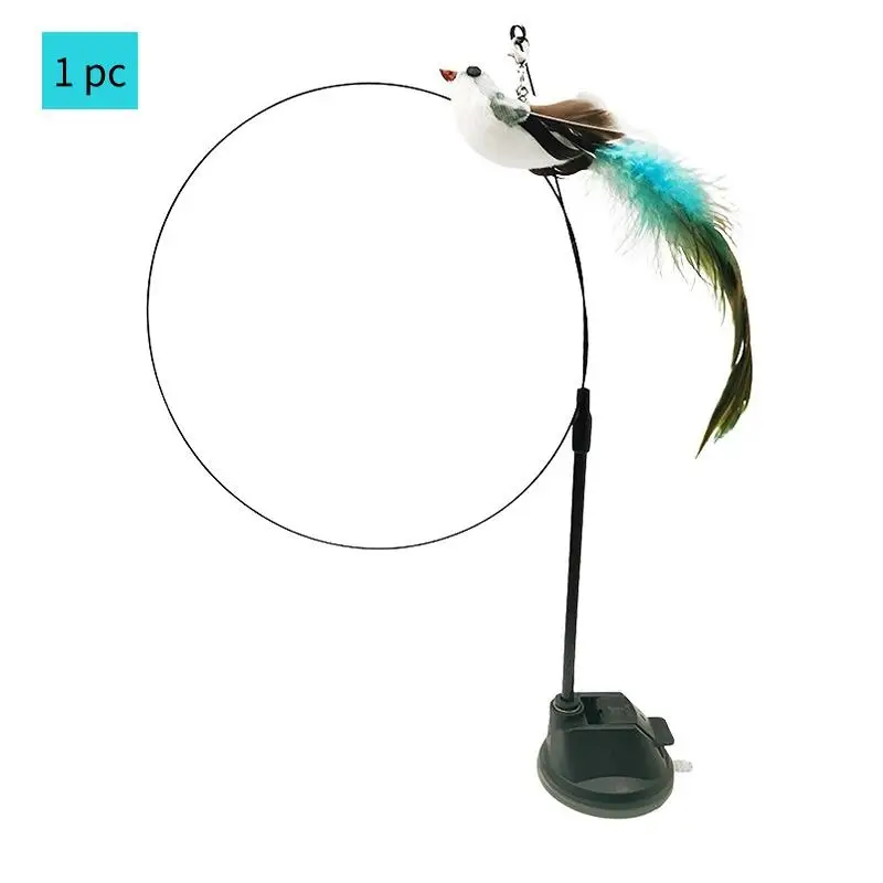 Plush Bird Design Cat Feather Toy (1 Set), Long Rod Cat Teasing Stick Toy, Self Entertainment Cat Wand Toy, Suction Cup Pet Playing Toy